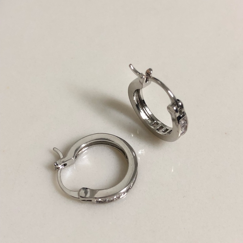 18k white gold Filled CZ Hoop Earrings - Picture 2 of 6